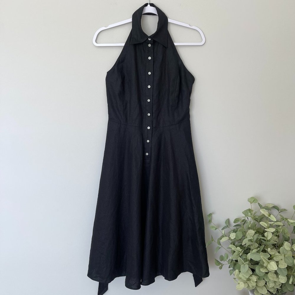 NEW Vintage Ralph Lauren Halter Button Down Dress, Black 90's Green Label, Sz 2